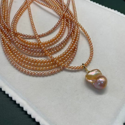 3-4mm Pink Rice Beads Baroque Pearl Pendant - House Of Pearls